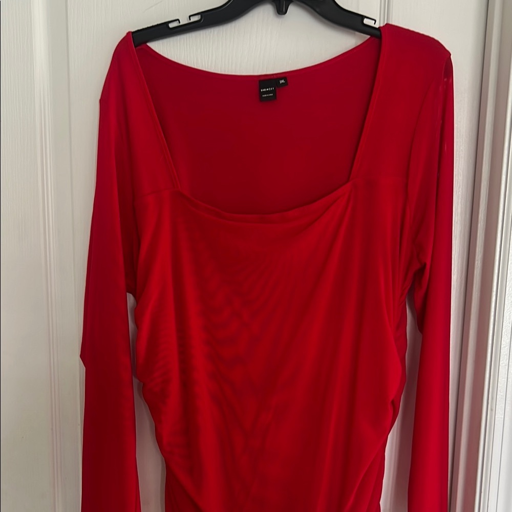 SHEIN Vibrant Red Draped Long Sleeve Top